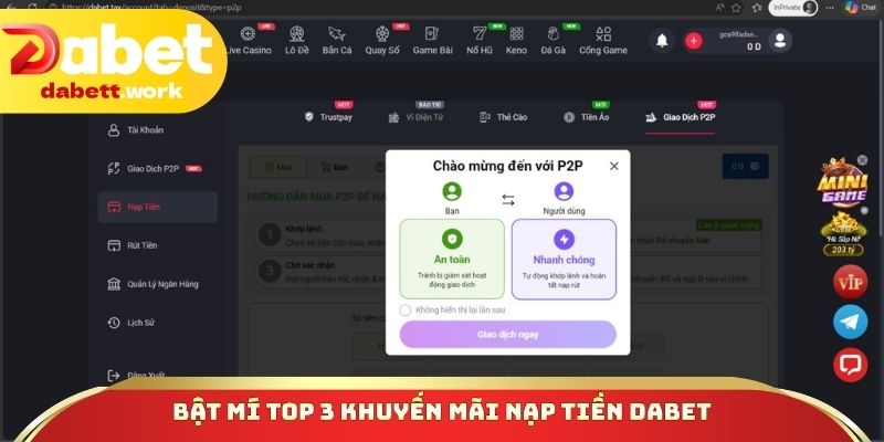 Bật mí top 3 khuyến mãi nạp tiền DABET