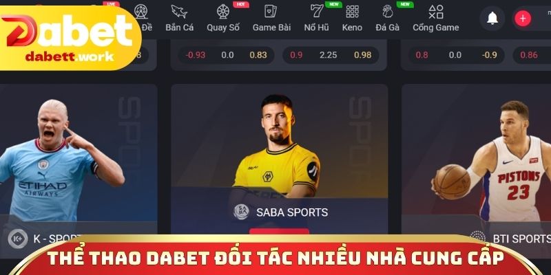 Thể thao DABET đối tác của nhiều nhà cung cấp